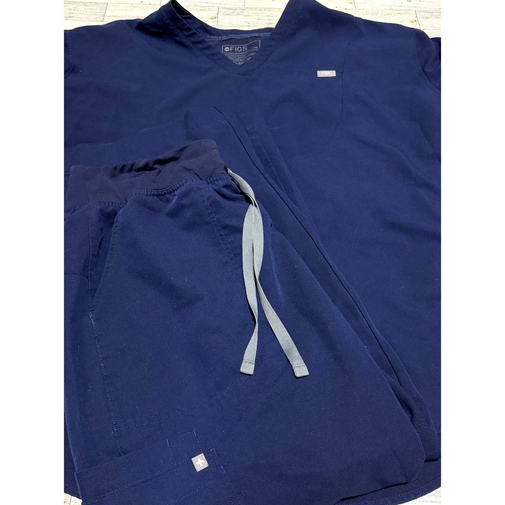 Figs Technical Scrubs Set Unisex Navy Blue XXL V-neck Top & Draw String pants